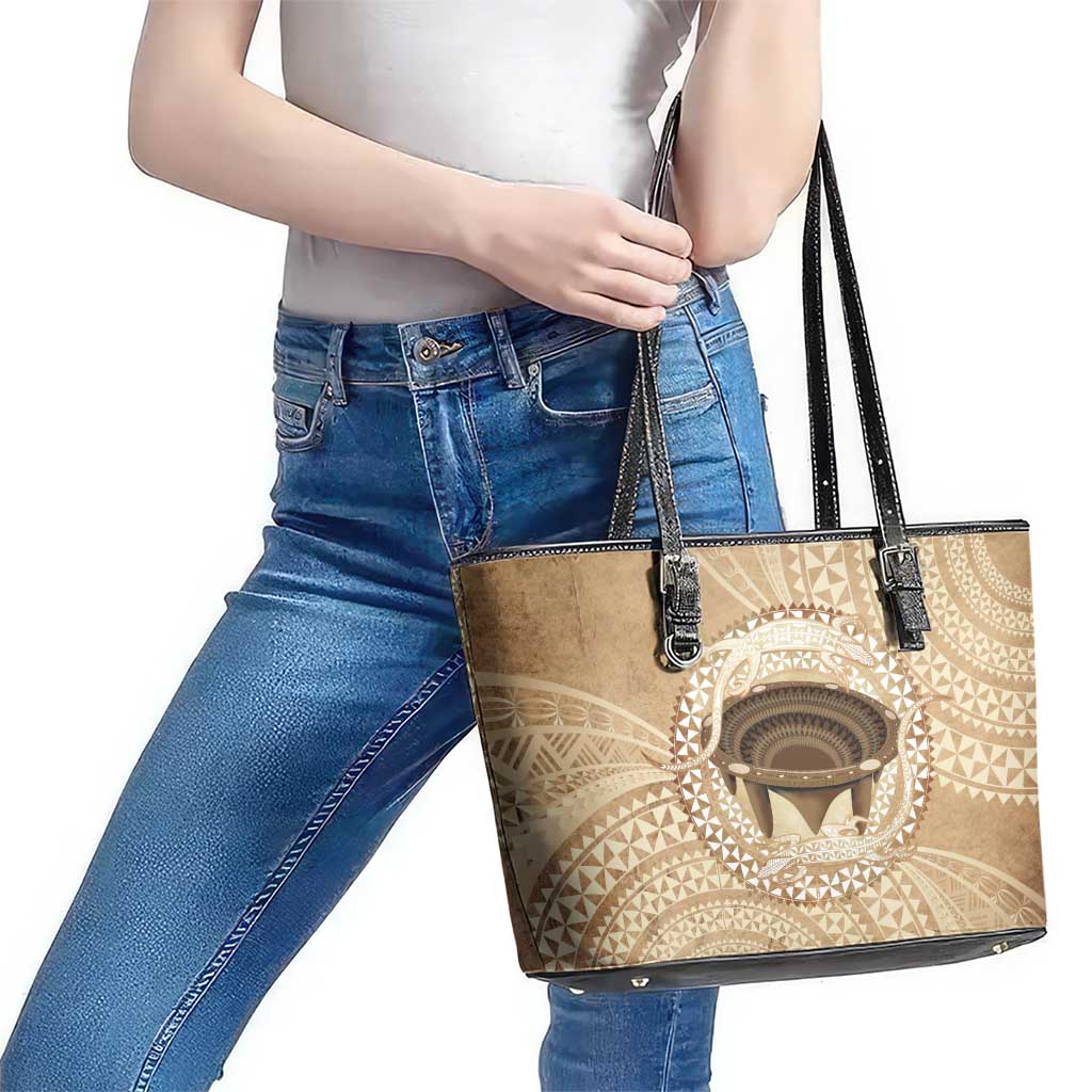 Tonga Skink Kava Bowl Leather Tote Bag Vintage Tongan Ngatu Pattern