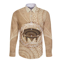 Tonga Skink Kava Bowl Long Sleeve Button Shirt Vintage Tongan Ngatu Pattern