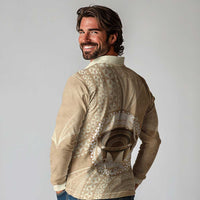 Tonga Skink Kava Bowl Long Sleeve Polo Shirt Vintage Tongan Ngatu Pattern