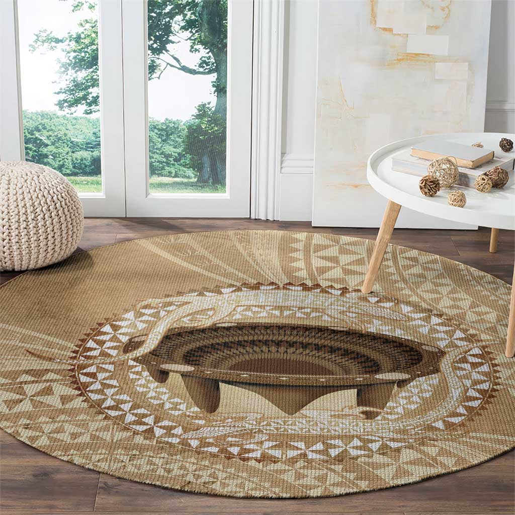 Tonga Skink Kava Bowl Round Carpet Vintage Tongan Ngatu Pattern