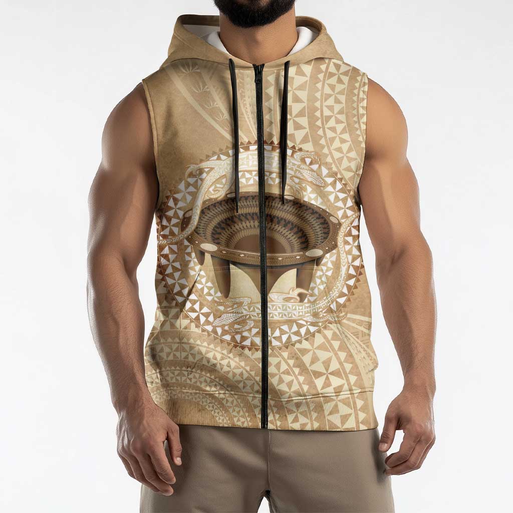 Tonga Skink Kava Bowl Sleeveless Zip Hoodie Vintage Tongan Ngatu Pattern LT14 - Polynesian Pride