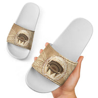 Tonga Skink Kava Bowl Slide Sandals Vintage Tongan Ngatu Pattern
