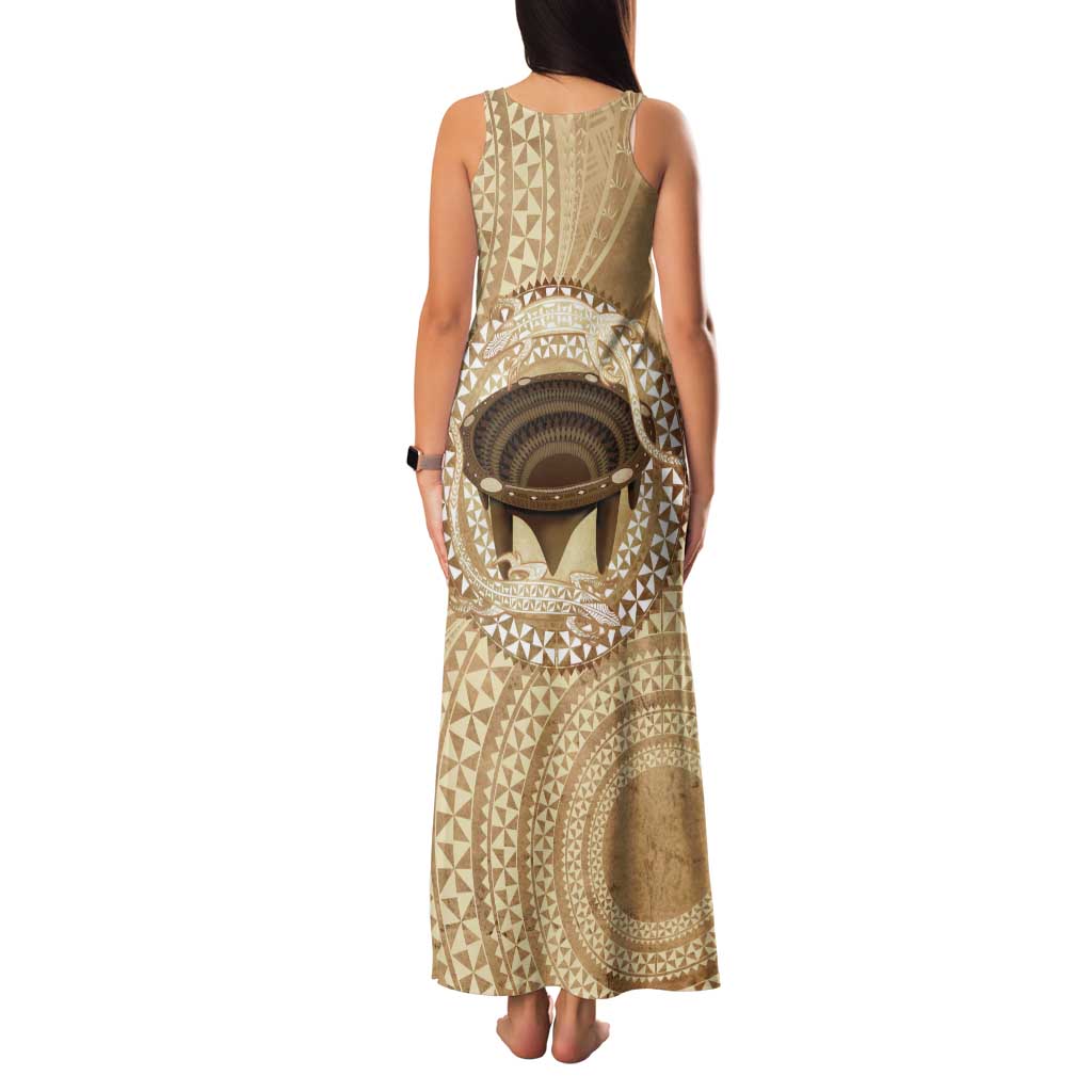 Tonga Skink Kava Bowl Tank Maxi Dress Vintage Tongan Ngatu Pattern