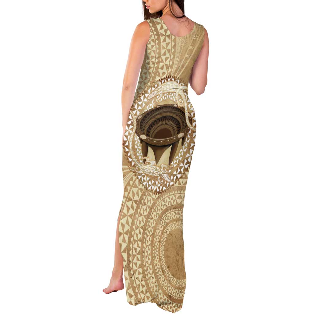 Tonga Skink Kava Bowl Tank Maxi Dress Vintage Tongan Ngatu Pattern