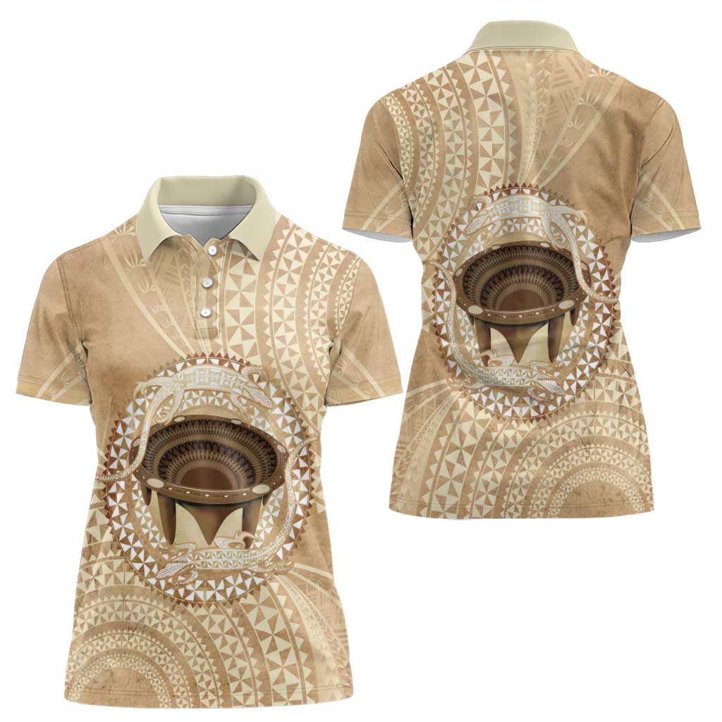 Tonga Skink Kava Bowl Women Polo Shirt Vintage Tongan Ngatu Pattern LT14 - Polynesian Pride