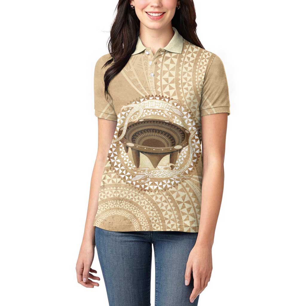 Tonga Skink Kava Bowl Women Polo Shirt Vintage Tongan Ngatu Pattern LT14 - Polynesian Pride