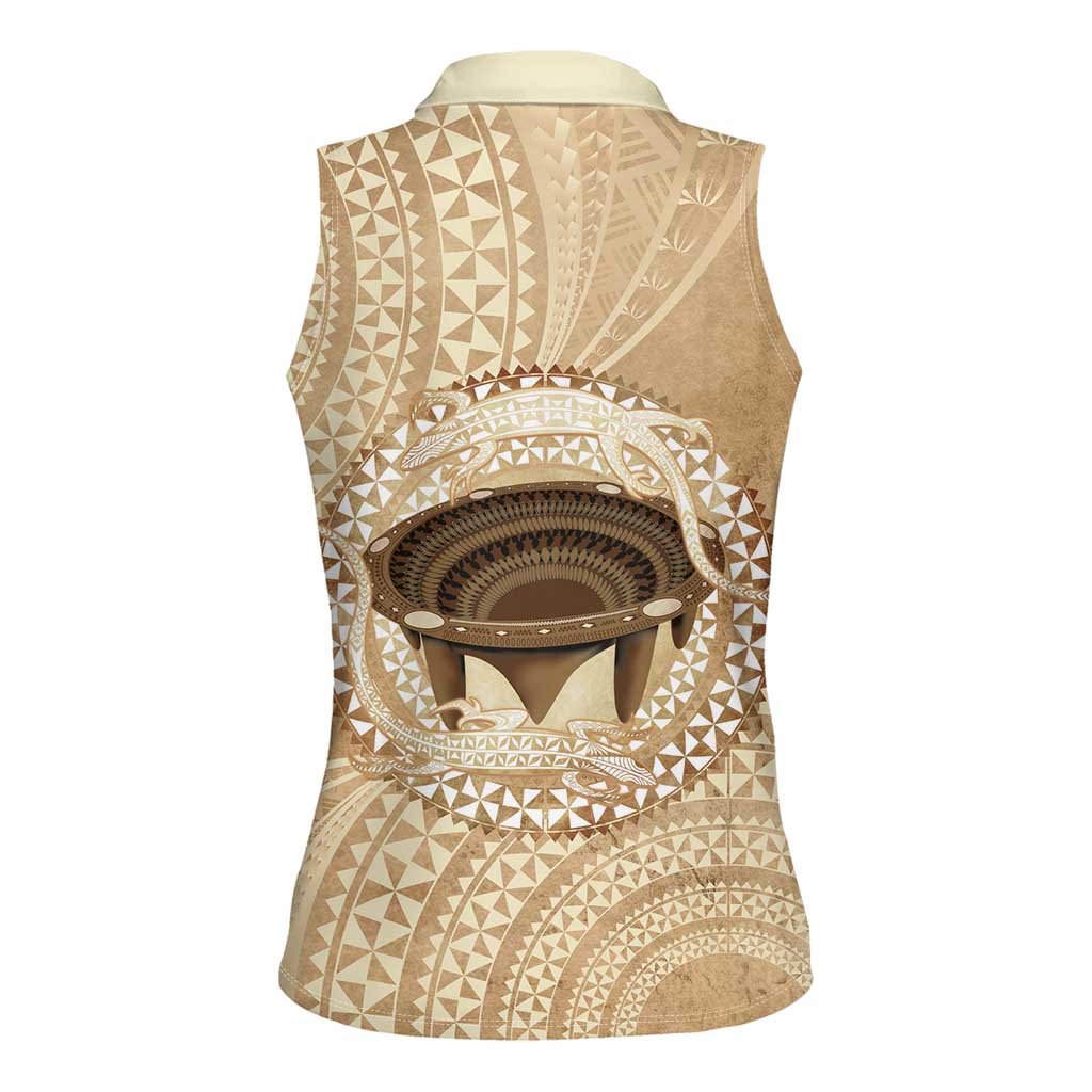 Tonga Skink Kava Bowl Women Sleeveless Polo Shirt Vintage Tongan Ngatu Pattern