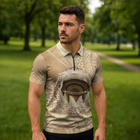 Tonga Skink Kava Bowl Zipper Polo Shirt Vintage Tongan Ngatu Pattern