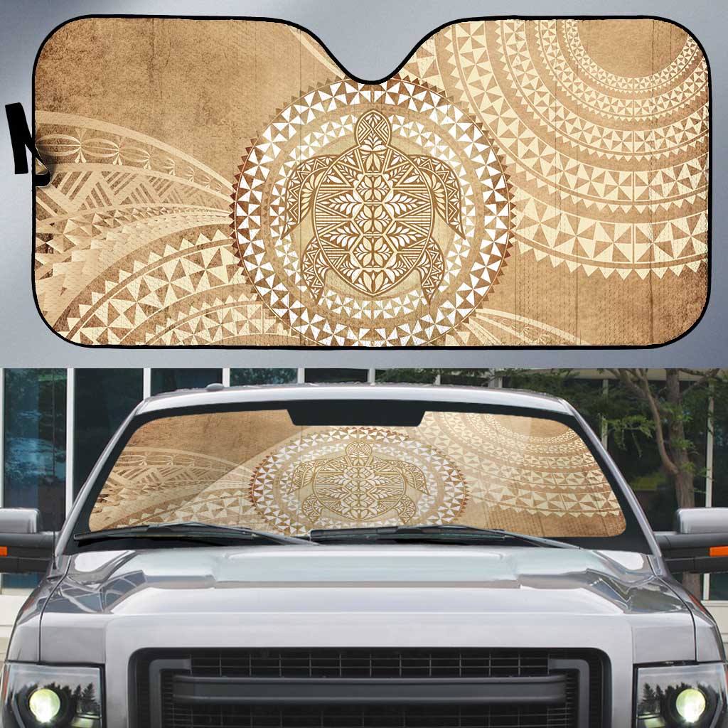 Tonga Ngatu Turtle Auto Sun Shade Vintage Tongan Tapa Cloth