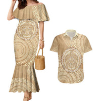 Tonga Ngatu Turtle Couples Matching Mermaid Dress and Hawaiian Shirt Vintage Tongan Tapa Cloth LT14 Brown - Polynesian Pride