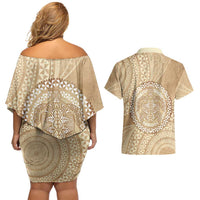 Tonga Ngatu Turtle Couples Matching Off Shoulder Short Dress and Hawaiian Shirt Vintage Tongan Tapa Cloth LT14 - Polynesian Pride