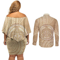 Tonga Ngatu Turtle Couples Matching Off Shoulder Short Dress and Long Sleeve Button Shirt Vintage Tongan Tapa Cloth LT14 - Polynesian Pride
