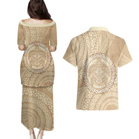 Tonga Ngatu Turtle Couples Matching Puletasi and Hawaiian Shirt Vintage Tongan Tapa Cloth LT14 - Polynesian Pride