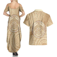 Tonga Ngatu Turtle Couples Matching Summer Maxi Dress and Hawaiian Shirt Vintage Tongan Tapa Cloth LT14 - Polynesian Pride