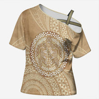 Tonga Ngatu Turtle Cross Shoulder Shirt Vintage Tongan Tapa Cloth LT14 Female Brown - Polynesian Pride