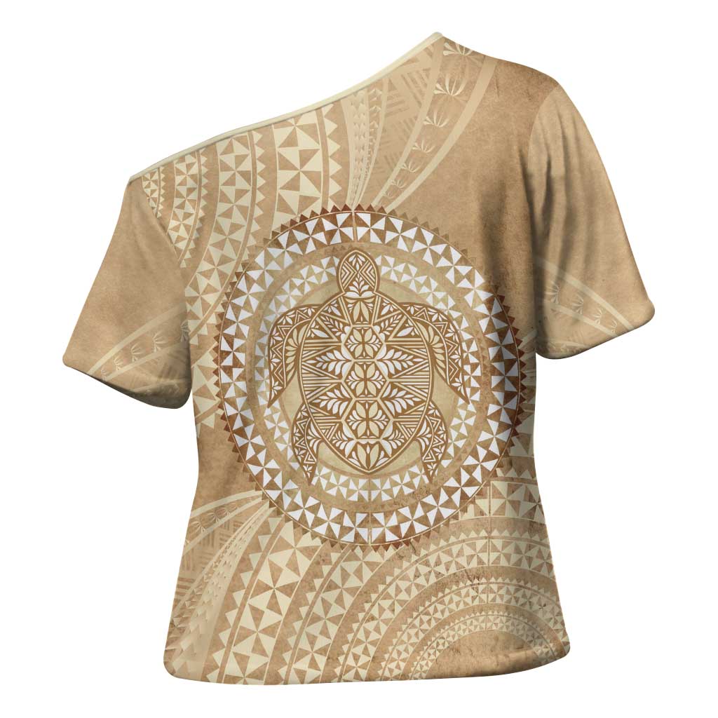 Tonga Ngatu Turtle Cross Shoulder Shirt Vintage Tongan Tapa Cloth LT14 - Polynesian Pride
