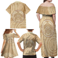Tonga Ngatu Turtle Family Matching Off Shoulder Maxi Dress and Hawaiian Shirt Vintage Tongan Tapa Cloth LT14 - Polynesian Pride
