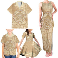 Tonga Ngatu Turtle Family Matching Tank Maxi Dress and Hawaiian Shirt Vintage Tongan Tapa Cloth LT14 - Polynesian Pride