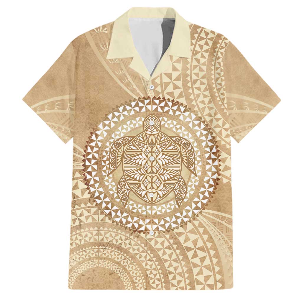 Tonga Ngatu Turtle Family Matching Tank Maxi Dress and Hawaiian Shirt Vintage Tongan Tapa Cloth LT14 Dad's Shirt - Short Sleeve Brown - Polynesian Pride