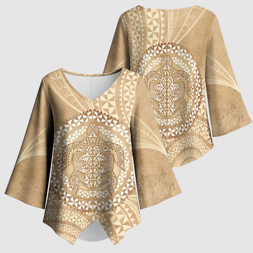 Tonga Ngatu Turtle Kimono Sleeve Blouse Vintage Tongan Tapa Cloth