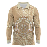 Tonga Ngatu Turtle Long Sleeve Polo Shirt Vintage Tongan Tapa Cloth LT14 Brown - Polynesian Pride