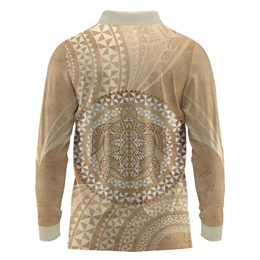 Tonga Ngatu Turtle Long Sleeve Polo Shirt Vintage Tongan Tapa Cloth LT14 - Polynesian Pride
