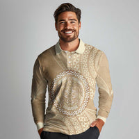 Tonga Ngatu Turtle Long Sleeve Polo Shirt Vintage Tongan Tapa Cloth LT14 - Polynesian Pride