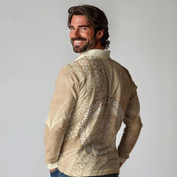 Tonga Ngatu Turtle Long Sleeve Polo Shirt Vintage Tongan Tapa Cloth LT14 - Polynesian Pride
