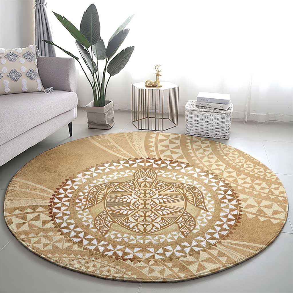 Tonga Ngatu Turtle Round Carpet Vintage Tongan Tapa Cloth
