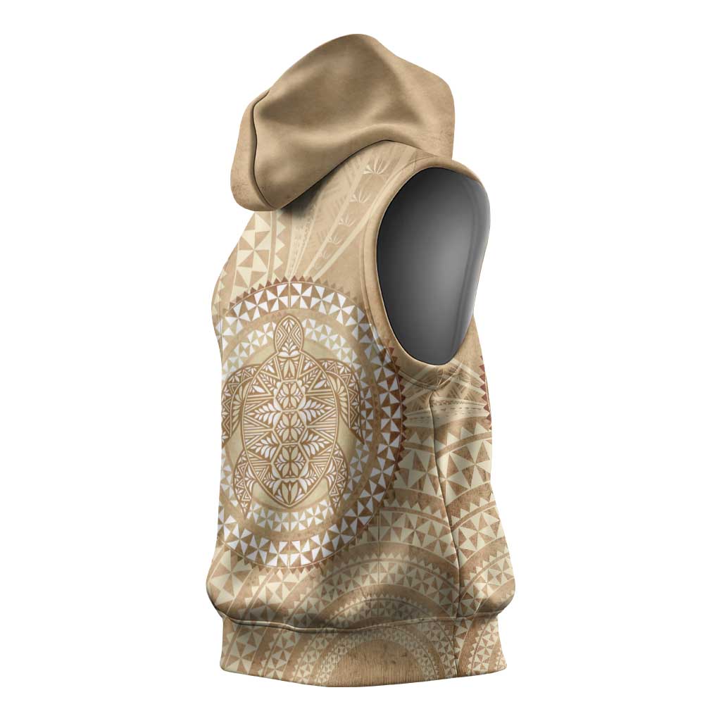 Tonga Ngatu Turtle Sleeveless Hoodie Vintage Tongan Tapa Cloth LT14 - Polynesian Pride