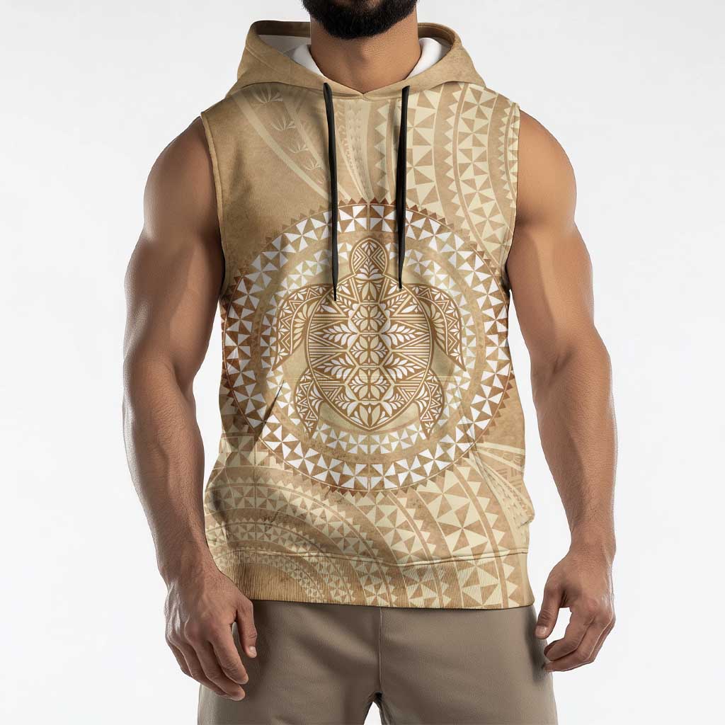 Tonga Ngatu Turtle Sleeveless Hoodie Vintage Tongan Tapa Cloth LT14 - Polynesian Pride