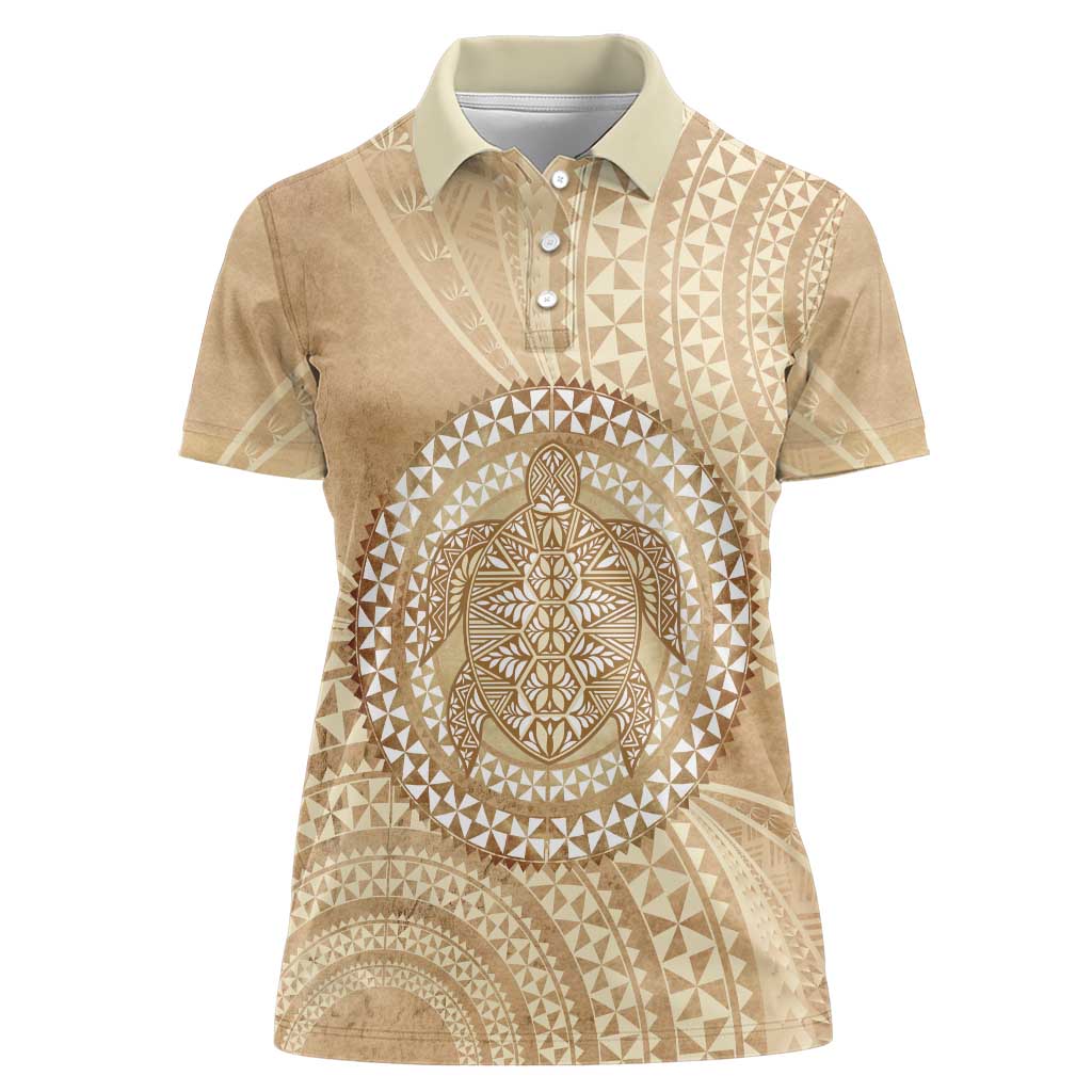 Tonga Ngatu Turtle Women Polo Shirt Vintage Tongan Tapa Cloth