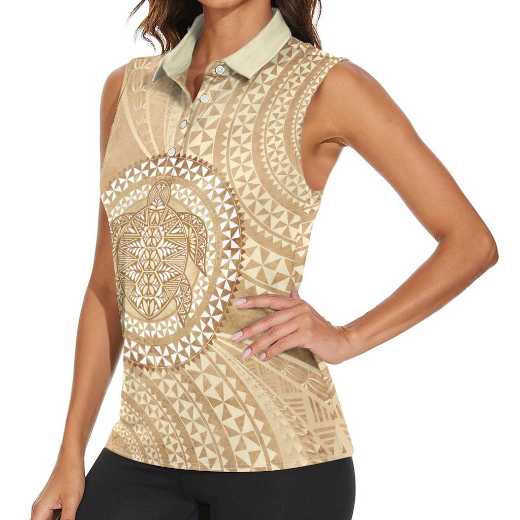 Tonga Ngatu Turtle Women Sleeveless Polo Shirt Vintage Tongan Tapa Cloth LT14 - Polynesian Pride