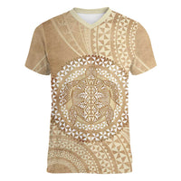 Tonga Ngatu Turtle Women V-Neck T-Shirt Vintage Tongan Tapa Cloth LT14 Female Brown - Polynesian Pride