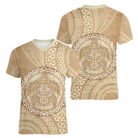 Tonga Ngatu Turtle Women V-Neck T-Shirt Vintage Tongan Tapa Cloth LT14 - Polynesian Pride