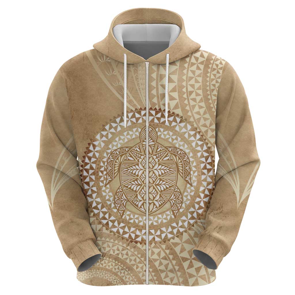 Tonga Ngatu Turtle Zip Hoodie Vintage Tongan Tapa Cloth LT14 - Polynesian Pride