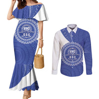 Queen Salote College 100th Anniversary Personalized Couples Matching Mermaid Dress and Long Sleeve Button Shirt Est 1926 Kolisi Fefine Tongan Ngatu Pattern LT14 Blue - Polynesian Pride