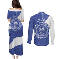 Queen Salote College 100th Anniversary Personalized Couples Matching Puletasi and Long Sleeve Button Shirt Est 1926 Kolisi Fefine Tongan Ngatu Pattern LT14 - Polynesian Pride