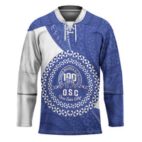 Queen Salote College 100th Anniversary Personalized Hockey Jersey Est 1926 Kolisi Fefine Tongan Ngatu Pattern LT14 Unisex Blue - Polynesian Pride