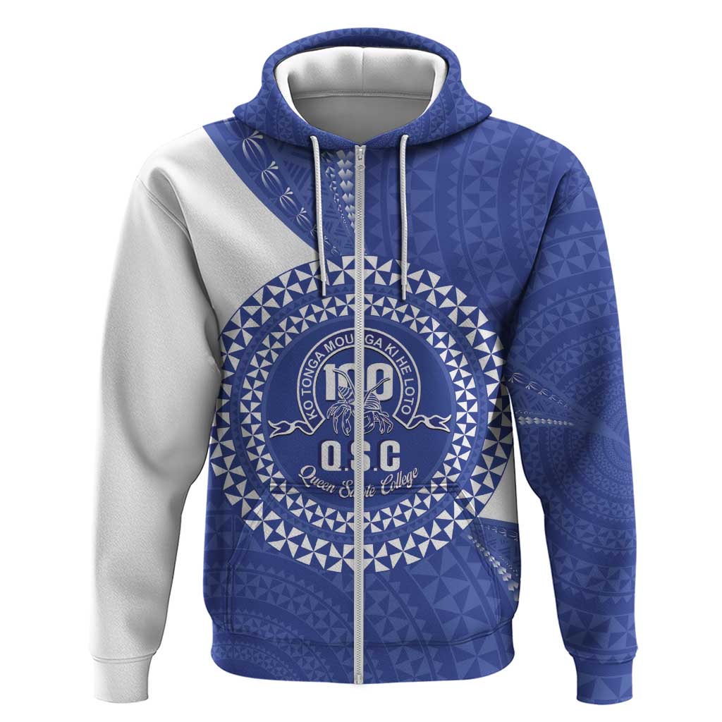 Queen Salote College 100th Anniversary Personalized Hoodie Est 1926 Kolisi Fefine Tongan Ngatu Pattern LT14 Zip Hoodie Blue - Polynesian Pride