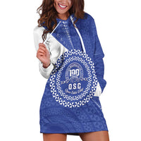 Queen Salote College 100th Anniversary Personalized Hoodie Dress Est 1926 Kolisi Fefine Tongan Ngatu Pattern LT14 Blue - Polynesian Pride