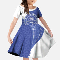 Queen Salote College 100th Anniversary Personalized Kid Short Sleeve Dress Est 1926 Kolisi Fefine Tongan Ngatu Pattern LT14 KID Blue - Polynesian Pride
