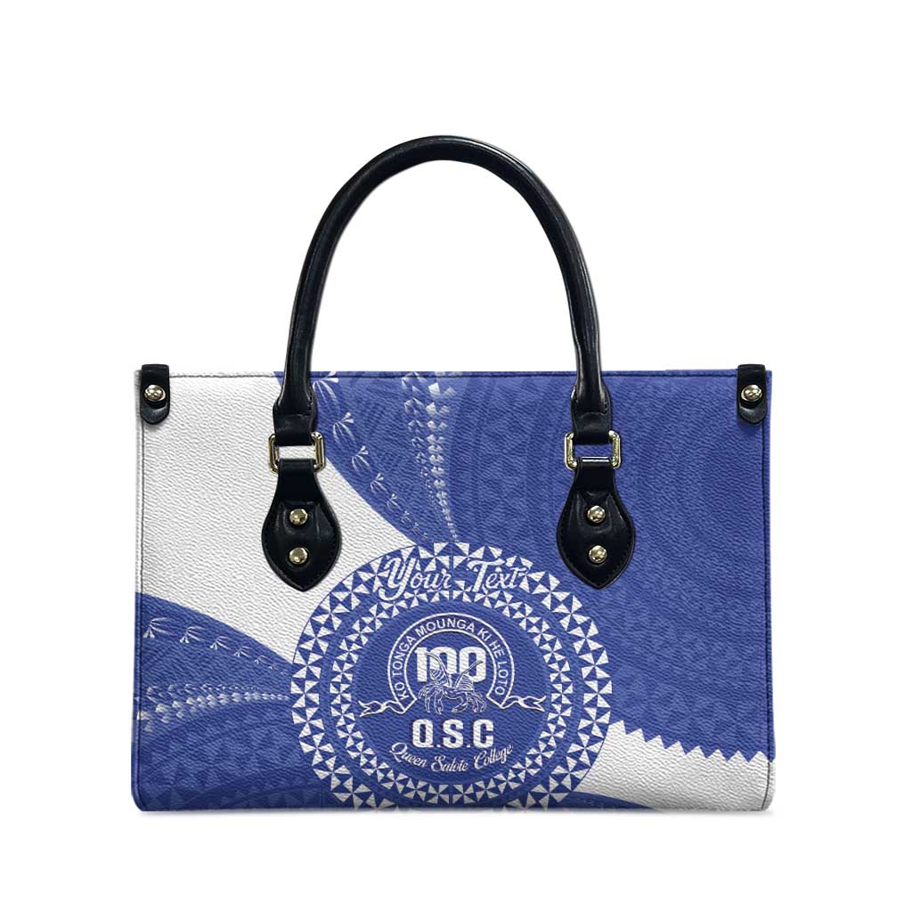 Queen Salote College 100th Anniversary Personalized Leather Bag Est 1926 Kolisi Fefine Tongan Ngatu Pattern