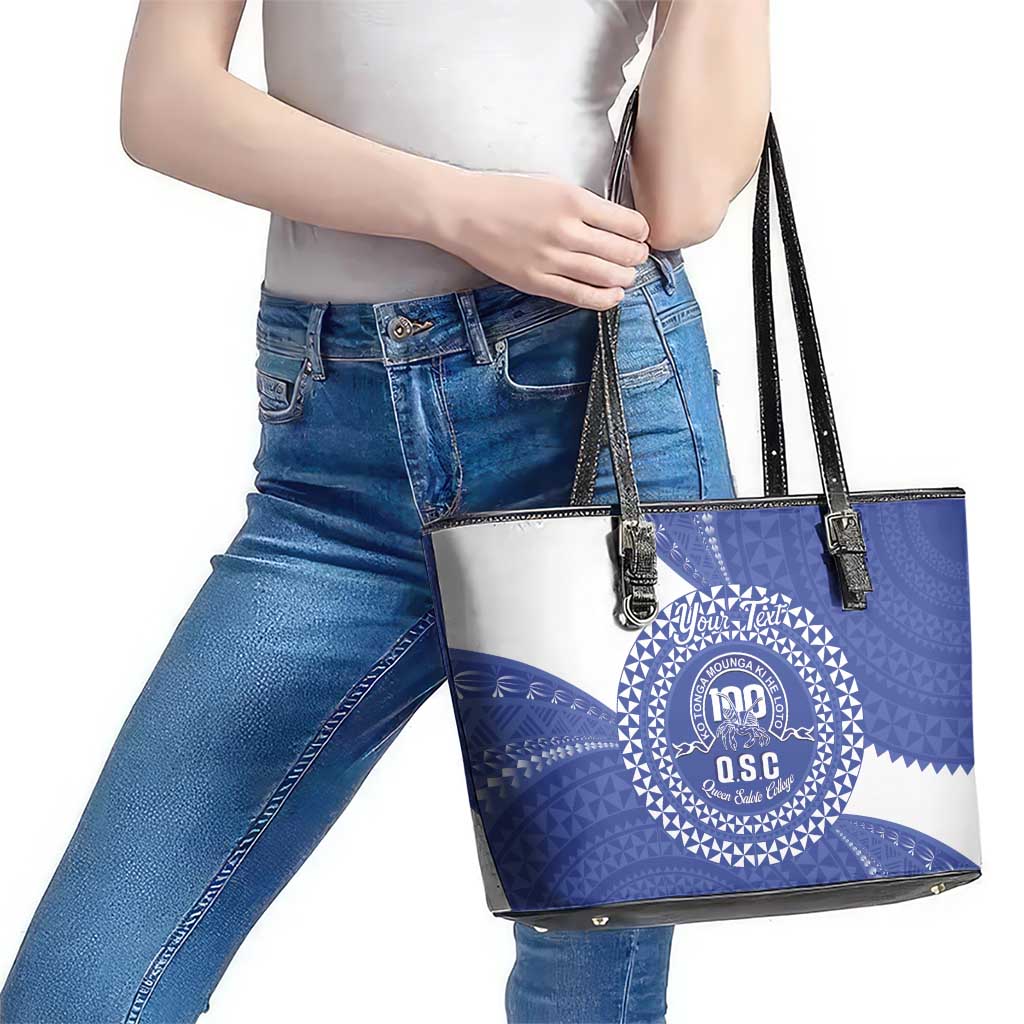 Queen Salote College 100th Anniversary Personalized Leather Tote Bag Est 1926 Kolisi Fefine Tongan Ngatu Pattern