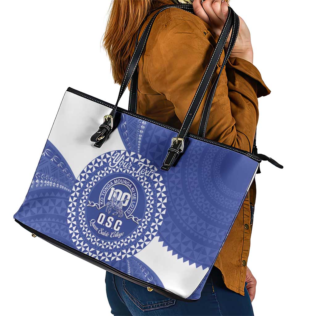 Queen Salote College 100th Anniversary Personalized Leather Tote Bag Est 1926 Kolisi Fefine Tongan Ngatu Pattern