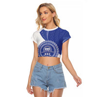 Queen Salote College 100th Anniversary Personalized Raglan Cropped T Shirt Est 1926 Kolisi Fefine Tongan Ngatu Pattern LT14 Female Blue - Polynesian Pride