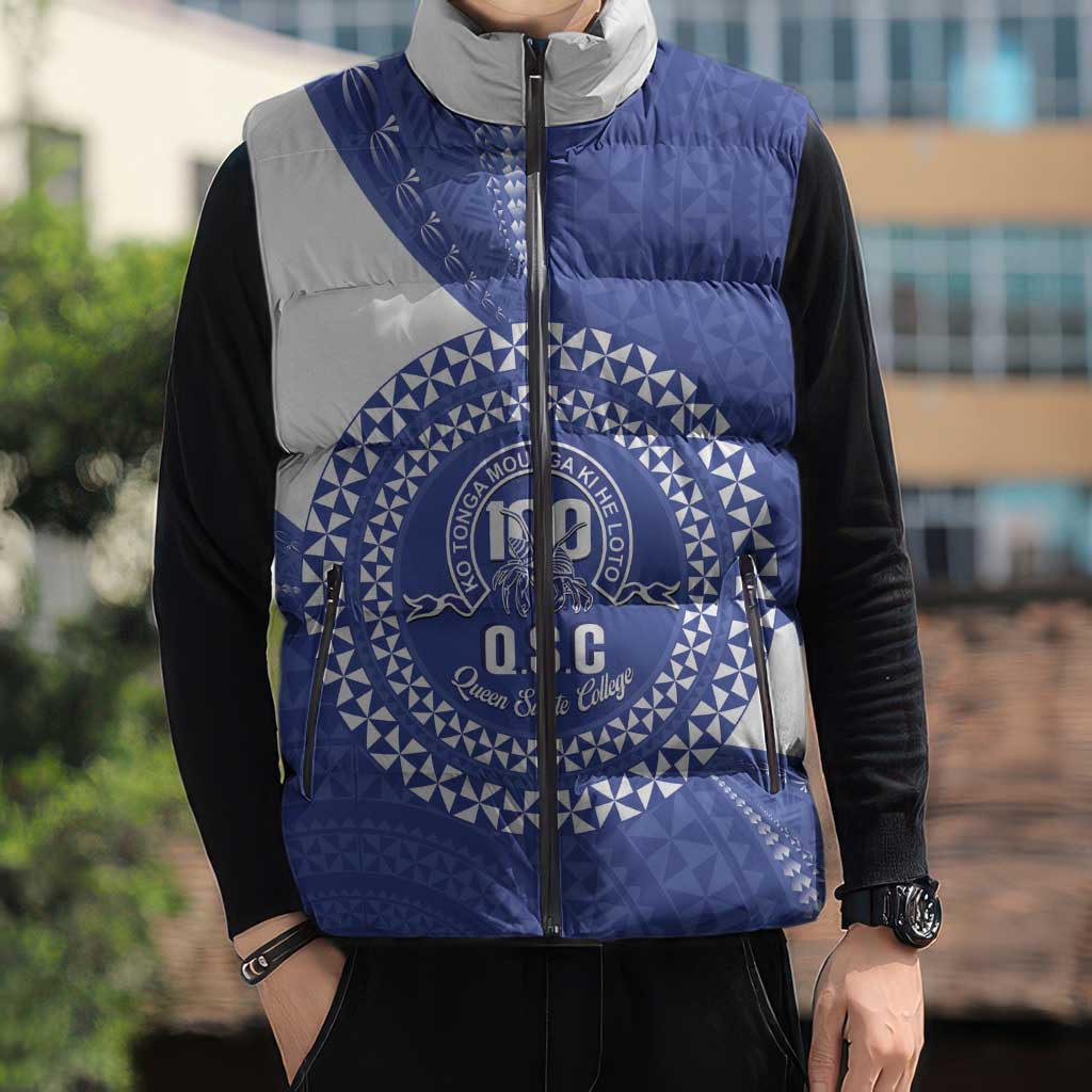 Queen Salote College 100th Anniversary Personalized Sleeveless Puffer Jacket Est 1926 Kolisi Fefine Tongan Ngatu Pattern