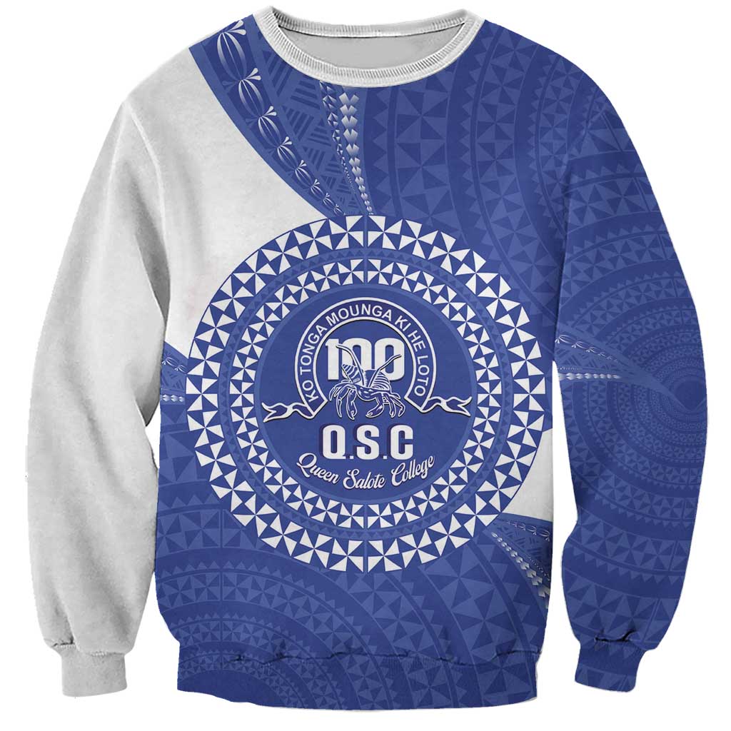 Queen Salote College 100th Anniversary Personalized Sweatshirt Est 1926 Kolisi Fefine Tongan Ngatu Pattern LT14 Unisex Blue - Polynesian Pride
