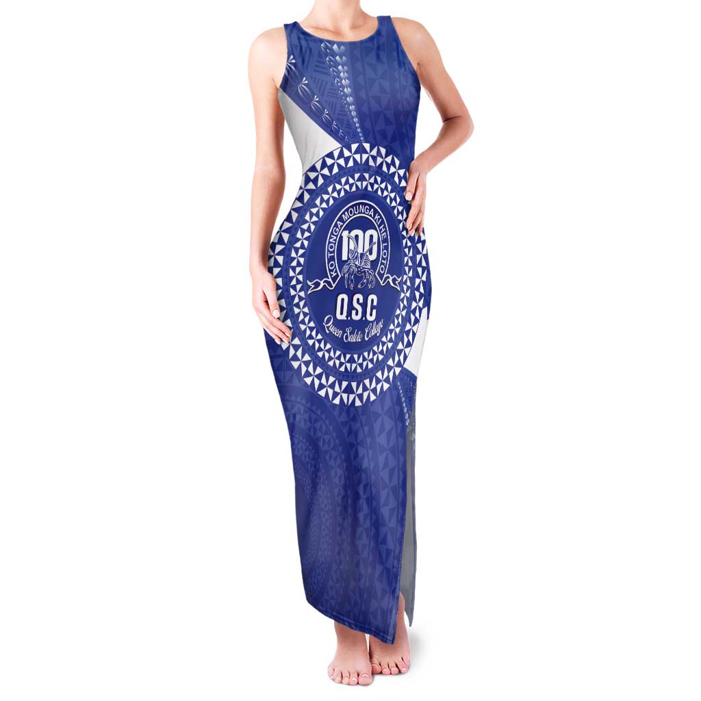 Queen Salote College 100th Anniversary Personalized Tank Maxi Dress Est 1926 Kolisi Fefine Tongan Ngatu Pattern LT14 Women Blue - Polynesian Pride