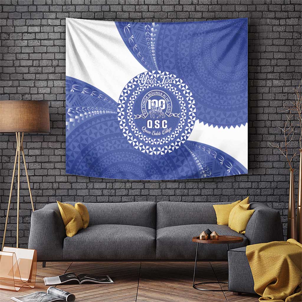 Queen Salote College 100th Anniversary Personalized Tapestry Est 1926 Kolisi Fefine Tongan Ngatu Pattern LT14 Blue - Polynesian Pride